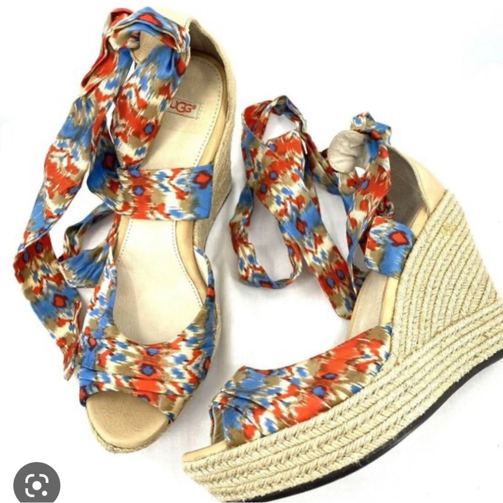 UGG Luciana Multi-Color Open Santorini Espadrilles Wedge Sandals - Size 7